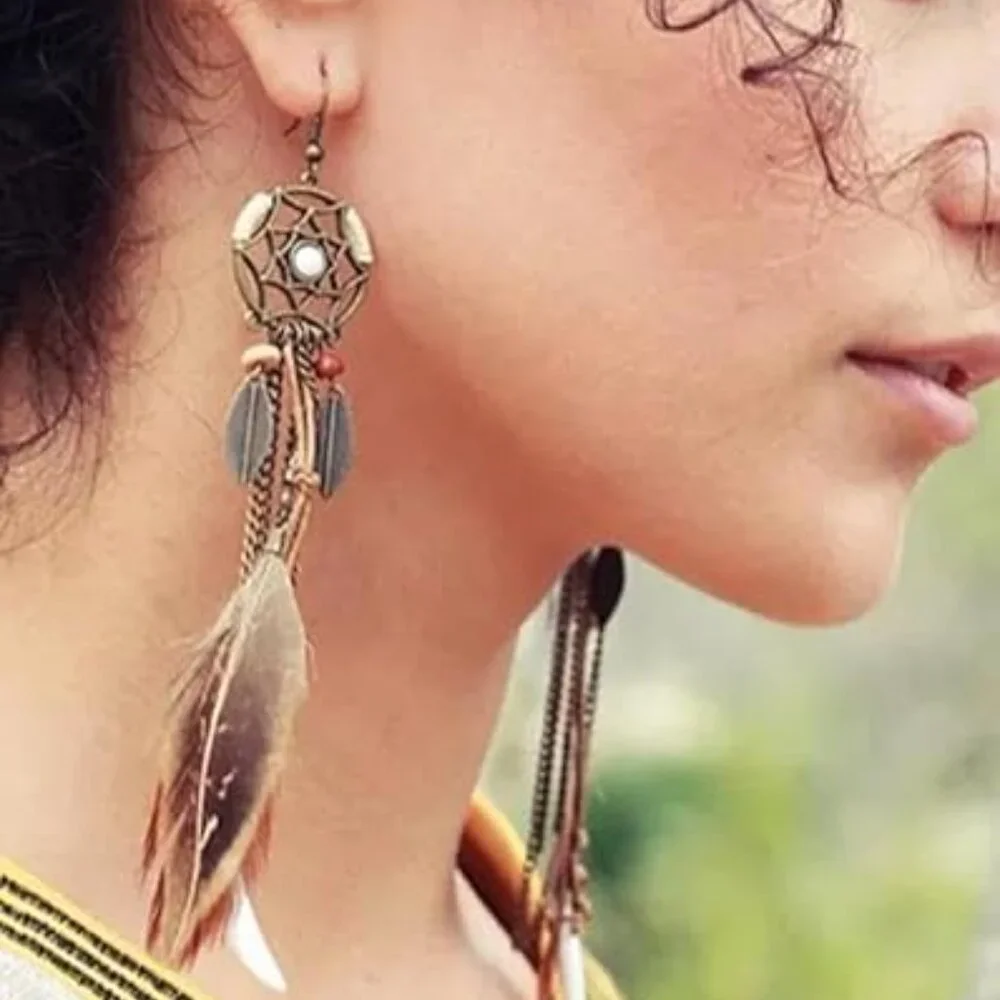 Long Tassel Feather Earrings Viking Medieval‎ Punk Renaissance Look